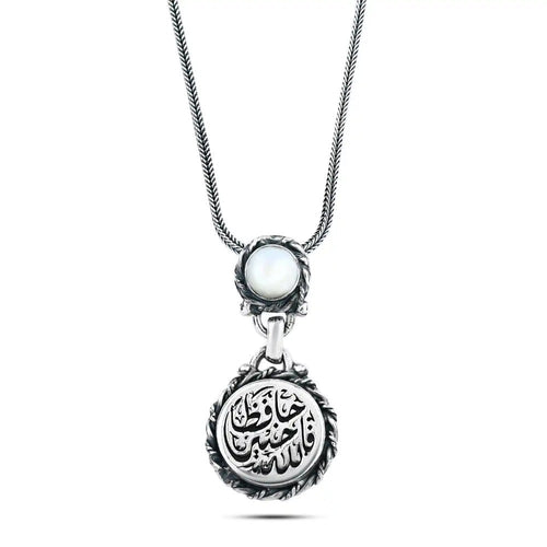 925 Silver Women Necklace, Crowned with a Mother of Pearl Stone, Egyptian Handmade - fathyibrahim