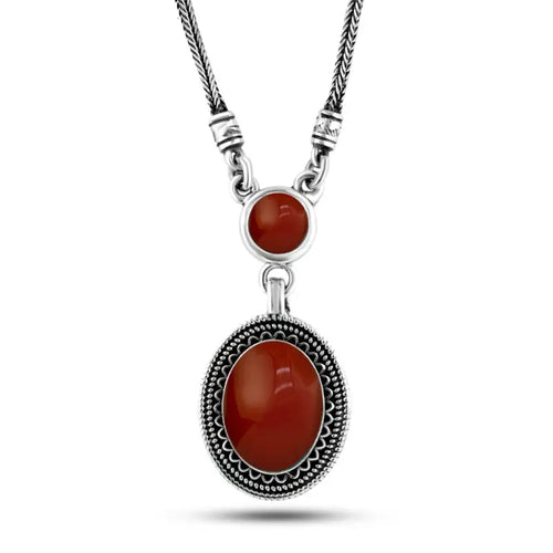 925 Silver Women Necklace Crowned with Agate Stone - Brown - NECKLACES