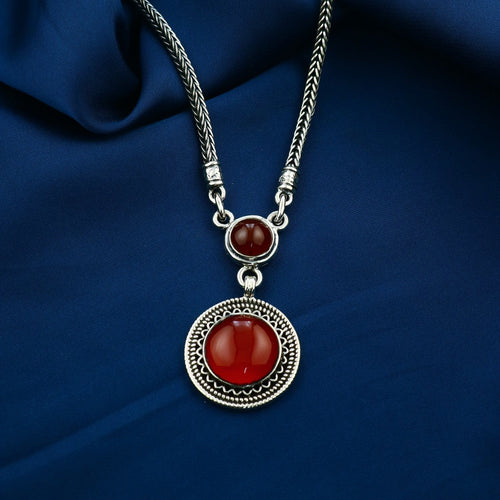 925 Silver Women Necklace Crowned with Agate Stone - fathyibrahim
