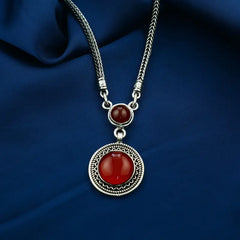 925 Silver Women Necklace Crowned with Agate Stone - Brown - NECKLACES
