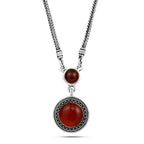 925 Silver Women Necklace Crowned with Agate Stone - Brown - NECKLACES