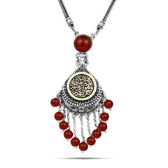 925 Silver Women Necklace Crowned with Agate Stone, Egyptian Handmade - fathyibrahim