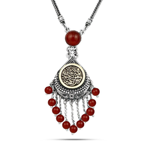 925 Silver Women Necklace Crowned with Agate Stone, Egyptian Handmade - fathyibrahim