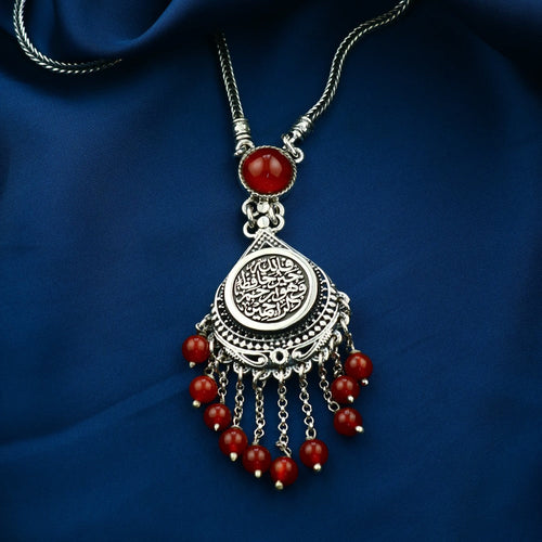 925 Silver Women Necklace Crowned with Agate Stone, Egyptian Handmade - fathyibrahim