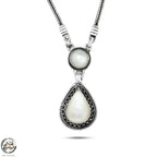 925 Silver Women Necklace Crowned with Pearl Stone - White - NECKLACES