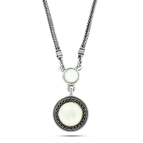 925 Silver Women Necklace Crowned with Pearl Stone | White - NECKLACES