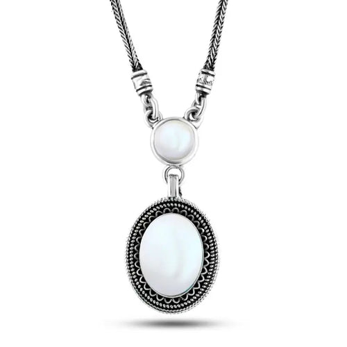 925 Silver Women Necklace Crowned with Pearl Stone - White - NECKLACES