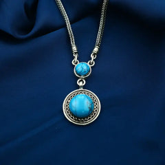 925 Silver Women Necklace Crowned with Turquoise Stone - Turquoise - NECKLACES