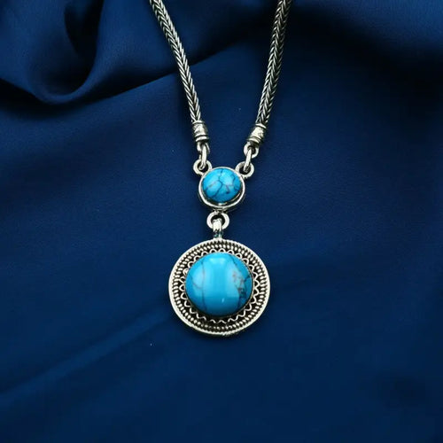 925 Silver Women Necklace Crowned with Turquoise Stone - Turquoise - NECKLACES