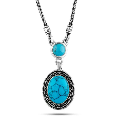 925 Silver Women Necklace Crowned with Turquoise Stone - Turquoise - NECKLACES