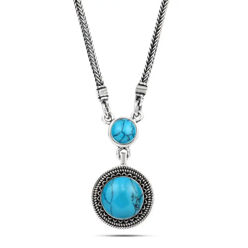 925 Silver Women Necklace Crowned with Turquoise Stone - Turquoise - NECKLACES
