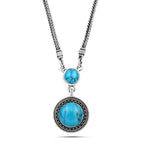 925 Silver Women Necklace Crowned with Turquoise Stone - Turquoise - NECKLACES