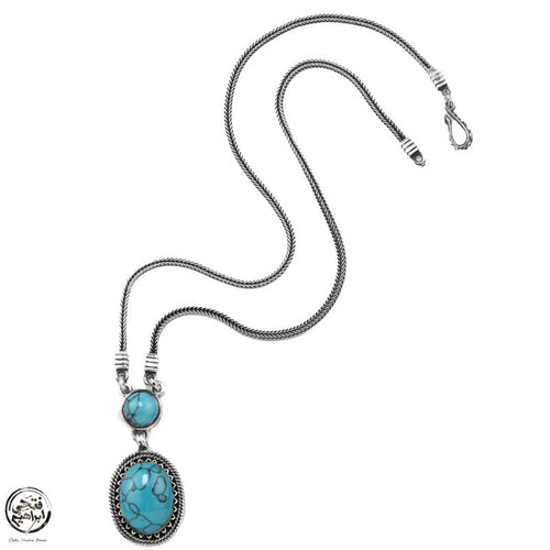 925 Silver Women Necklace Crowned with Turquoise Stone - fathyibrahim
