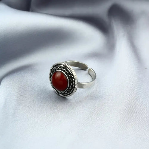 925 Silver Women Ring Crowned with Agate Stone - Brown - Rings