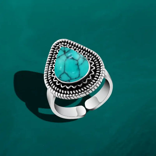 925 Silver Women Ring Crowned with Oval Turquoise Stone - Turquoise - Rings