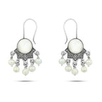 925 sterling silver Arabic earrings with a pearl stone and dangling pearls - White