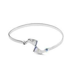 925 sterling silver bangle with a Nefertiti sculpture adorned with blue zircon stones - Blue - Bangels