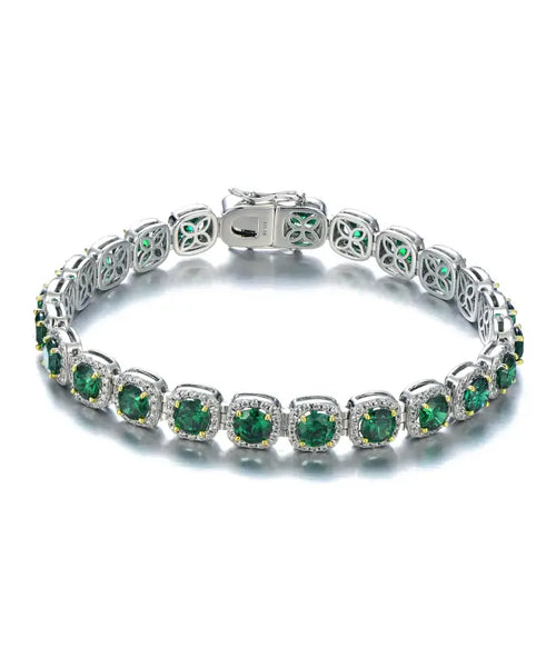 925 sterling silver bracelet featuring green stones and sparkling zircon - Green - Bracelets