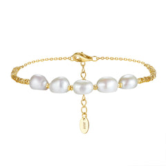925 sterling silver bracelet with 14k gold plating and natural pearls - fathyibrahim