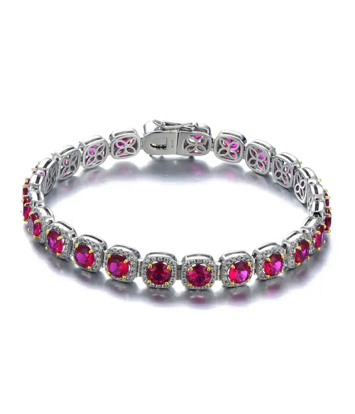 925 sterling silver bracelet with red zircon stones - Red - Bracelets