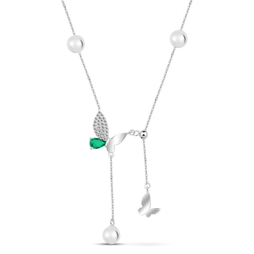 925 sterling silver butterfly and pearl necklace studded with zircon stones. - fathyibrahim
