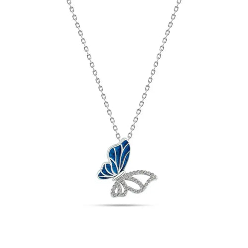 925 sterling silver butterfly necklace - Multi Color