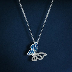 925 sterling silver butterfly necklace - Multi Color