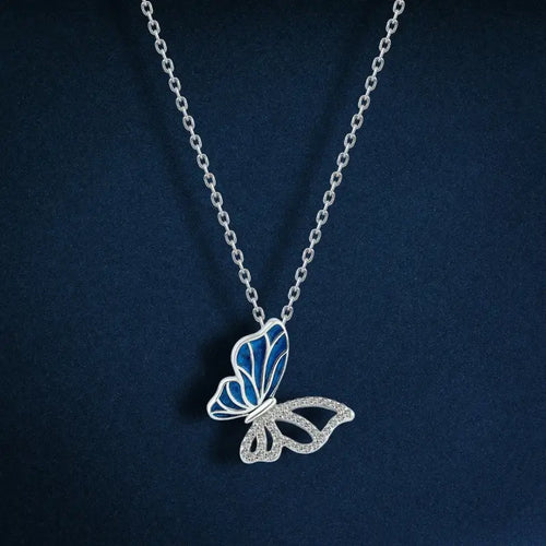 925 sterling silver butterfly necklace - Multi Color