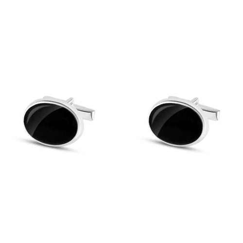 925 Sterling Silver Button with an Elegant Oval Geometric Design - Cuff Link