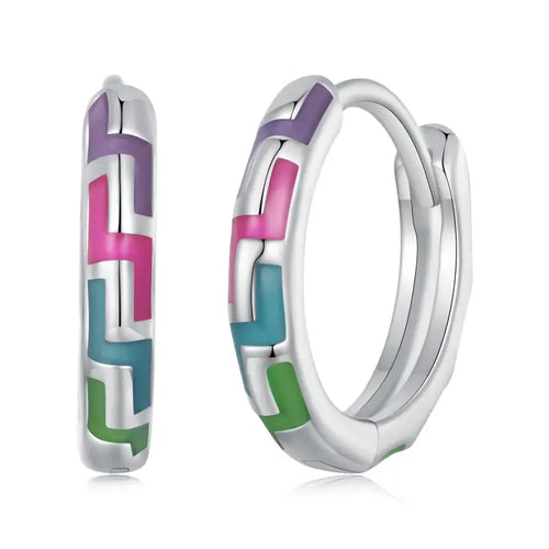 925 Sterling Silver Cyber Luminous Hoop Earrings - Multi Color - Earrings
