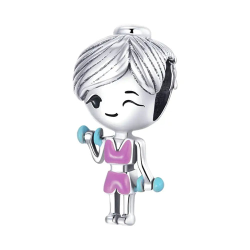 925 sterling silver dangle charm featuring a small female figure - Multi Color - Charms