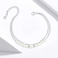 925 Sterling Silver double chain bracelet with elegant pearls - fathyibrahim