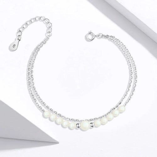 925 Sterling Silver double chain bracelet with elegant pearls - fathyibrahim