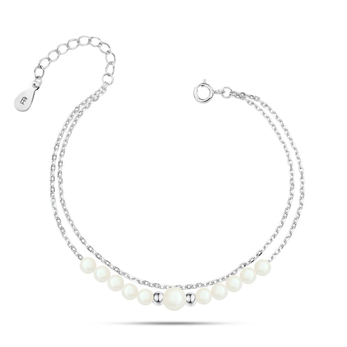 925 Sterling Silver double chain bracelet with elegant pearls - fathyibrahim