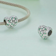 925 Sterling Silver Four-Leaf Clover Pendant Charms Heart Shape - Green - Charms
