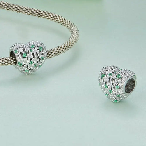 925 Sterling Silver Four-Leaf Clover Pendant Charms Heart Shape - Green - Charms