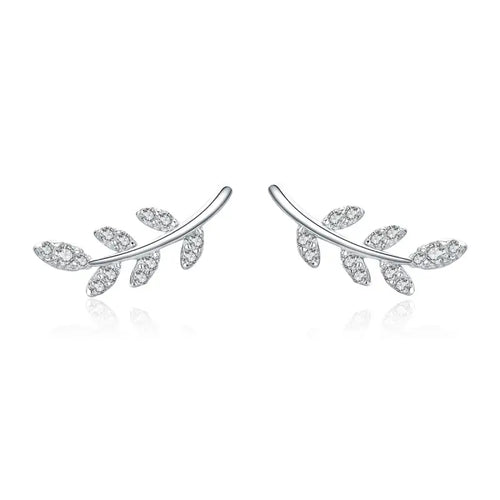 925 sterling silver leaf-shaped earring - Transparent