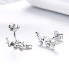 925 sterling silver leaf-shaped earring - Transparent