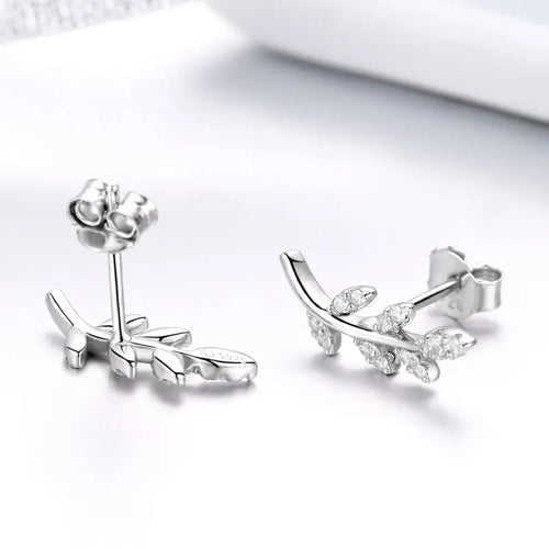 925 sterling silver leaf-shaped earring - Transparent