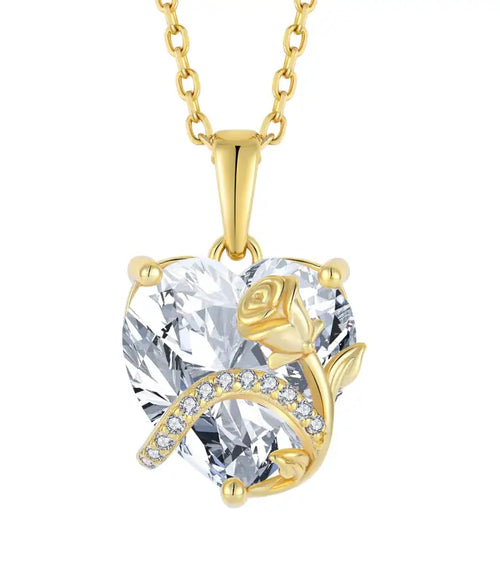 925 Sterling Silver necklace With tulip flower and a heart - Gold - Yellow - NECKLACES