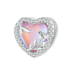 925 Sterling Silver Pink Zircon Heart Dangle Charm - Multi Color - Charms
