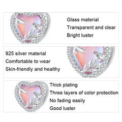 925 Sterling Silver Pink Zircon Heart Dangle Charm - Multi Color - Charms
