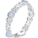 925 Sterling Silver Ring with Blue Round Stone and Vine Pattern - fathyibrahim