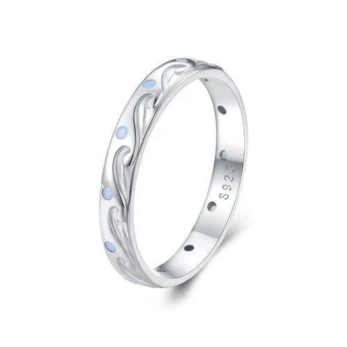 925 Sterling Silver Ring with Ocean Wave Design - Transparent / 8 - Rings