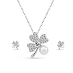 925 sterling silver set adorned with zircon stones in the shape of a flower. - fathyibrahim