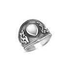 925 Sterling Silver Women’s Ring Inspired by Ottoman Style with a Mother-of-Pearl Stone - White - Rings