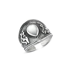 925 Sterling Silver Women’s Ring Inspired by Ottoman Style with a Mother-of-Pearl Stone - White - Rings