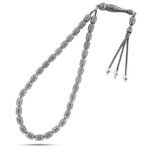 999 silver prayer bead with finely engraved beads - Rosary