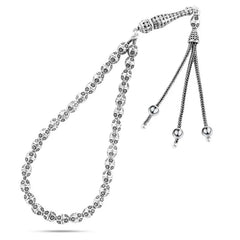 999 silver prayer bead with oval-shaped engraved beads - Rosary