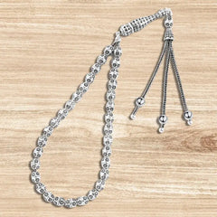999 silver prayer bead with oval-shaped engraved beads - Rosary